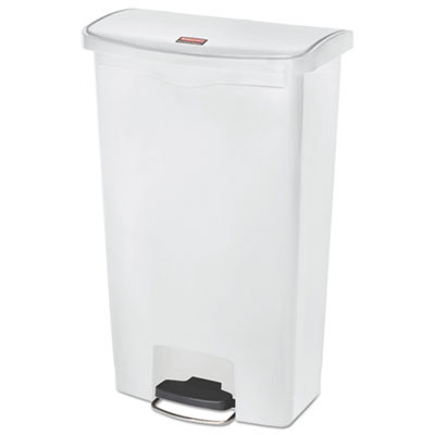 Slim Jim Streamline Resin Step-On Container, Front Step Style, 18 Gal, Polyethylene, White