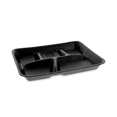 Foam School Trays, 5-Compartment Tray, 8.25 x 10.25 x 1, Black, 500/Carton