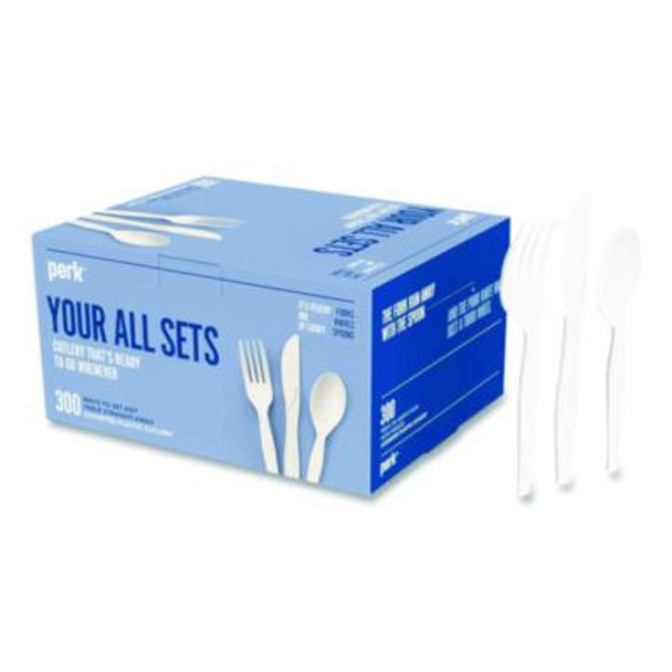 Mediumweight Plastic Cutlery, Fork/Knife/Spoon, Plastic, White, 100/Pack
