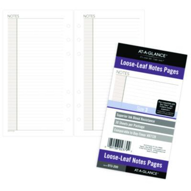 Lined Notes Pages For Planners/Organizers, 6.75 x 3.75, White Sheets, Undated, 30 Sheets