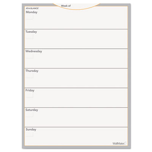 Wallmates Self-Adhesive Dry Erase Weekly Planning Surfaces, 18 X 24, White/Gray/Orange Sheets, Undated