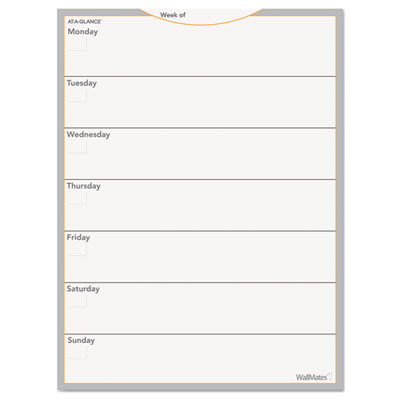 Wallmates Self-Adhesive Dry Erase Weekly Planning Surfaces, 18 X 24, White/Gray/Orange Sheets, Undated