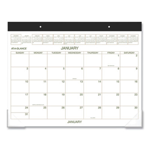 Two-Color Desk Pad, 21.75 x 17, White Sheets, Black Binding, Clear Corners, 12-Month (Jan To Dec): 2026