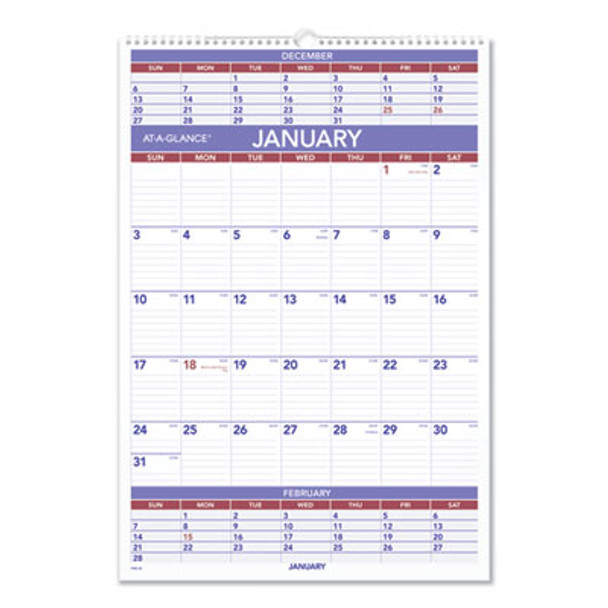 Three-Month Wall Calendar, 15.5 x 22.75, White Sheets, 12-Month (Jan To Dec): 2026