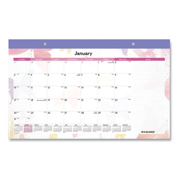 Watercolors Monthly Desk Pad Calendar, Butterfly Artwork, 17.75 x 11, White Sheets, Purple Binding, 12-Month (Jan-Dec): 2026