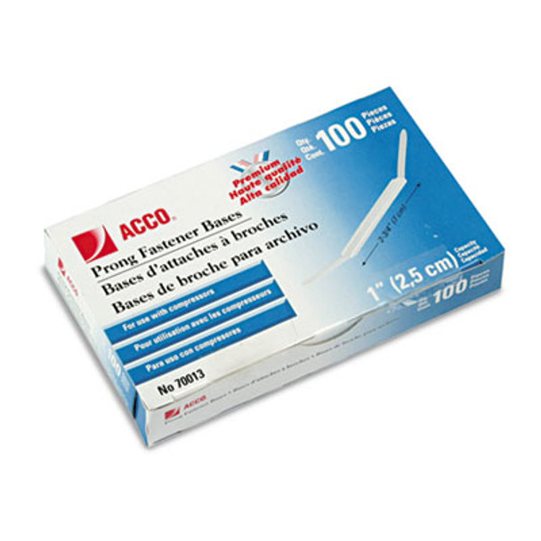 Premium Two-Prong Fastener Bases, 1" Capacity, 2.75" Center To Center, Silver, 100/Box