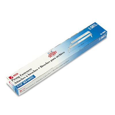 Premium Two-Piece Two-Prong Paper Fastener Base And Compressor Sets, 3.5" Capacity, 4.25" Center To Center, Silver, 50/Box