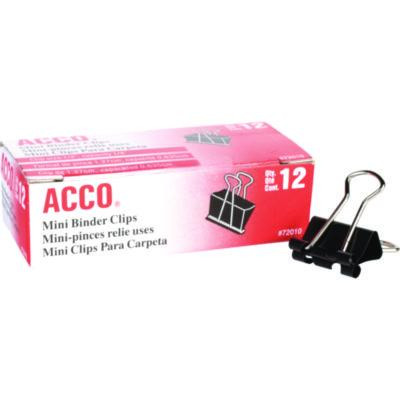 Binder Clips, Mini, 0.25" Capacity, Black/Silver, Dozen