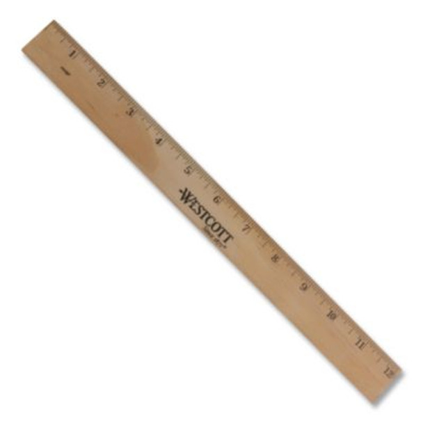 Wood Ruler, Metric And 1/16" Scale With Single Metal Edge, 12"/30 Cm Long