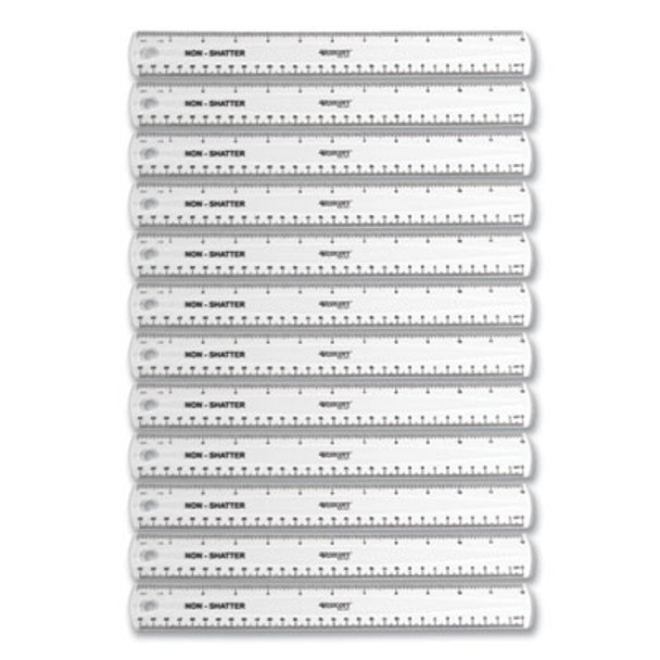 Non-Shatter Flexible Ruler, Standard/Metric, 12" (30 Cm) Long, Plastic, Clear, 12/Box