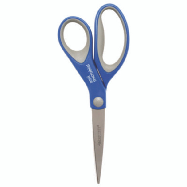 Scissors With Antimicrobial Protection, 8" Long, 3.25" Cut Length, Straight Blue/Gray Handle, 2/Pack