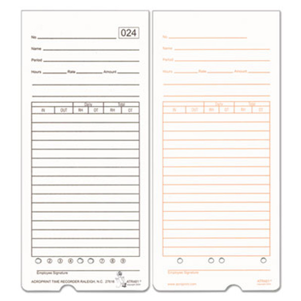 Time Clock Cards For Acroprint Atr480, Two Sides, 7.5 X 3.35, 50/Pack