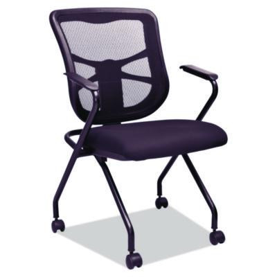 Alera Elusion Mesh Nesting Chairs With Padded Arms, Supports Up To 275 Lb, 18.11" Seat Height, Black, 2/Carton