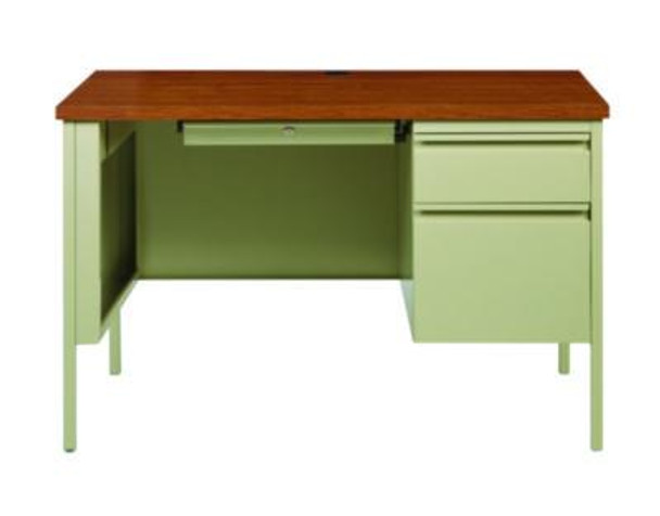 Single Pedestal Steel Desk, 45" x 24" x 29.5", Cherry/Putty