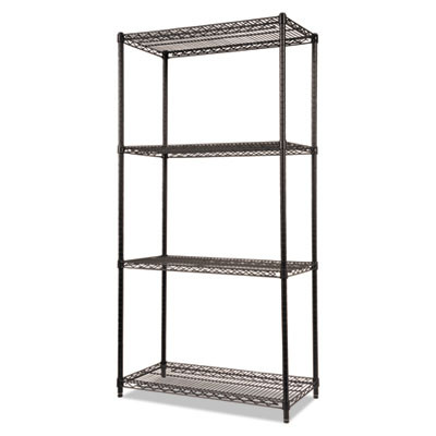 Nsf Certified Industrial Four-Shelf Wire Shelving Kit, 36w x 18d x 72h, Black