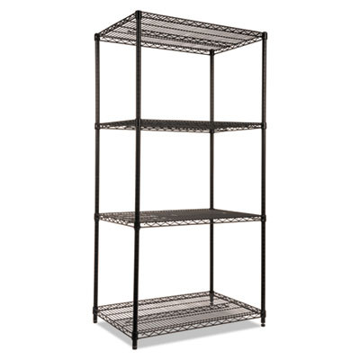 Nsf Certified Industrial Four-Shelf Wire Shelving Kit, 36w x 24d x 72h, Black