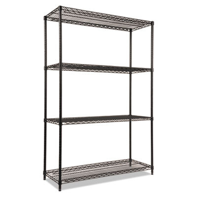 Nsf Certified Industrial Four-Shelf Wire Shelving Kit, 48w x 18d x 72h, Black
