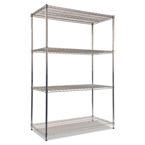 Nsf Certified Industrial Four-Shelf Wire Shelving Kit, 48w x 24d x 72h, Silver