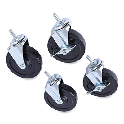 Optional Casters For Wire Shelving, Grip Ring Type K Stem, 4" Wheel, Black/Silver, 4/Set (2 Locking)