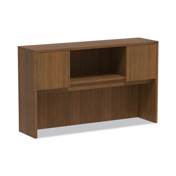 Alera Valencia Series Hutch With Doors, 4 Compartments, 58.88w x 15d x 35.38h, Modern Walnut