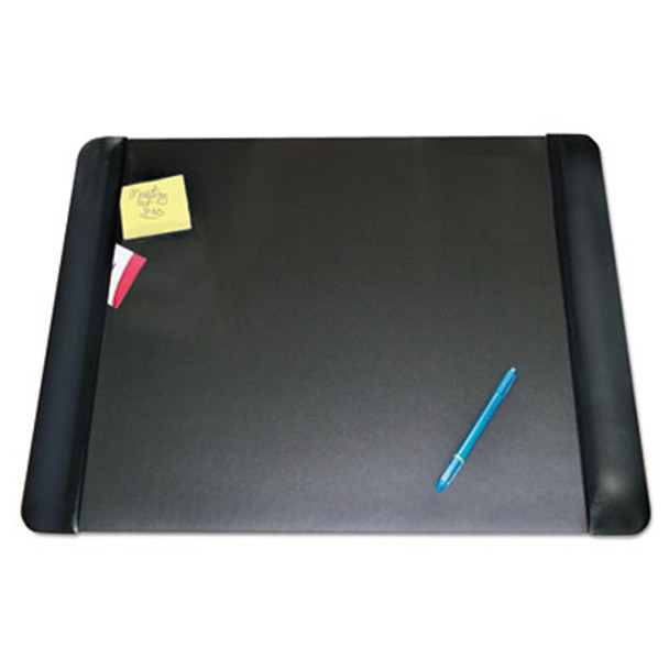 Executive Desk Pad With Antimicrobial Protection, Leather-Like Side Panels, 24" x 19", Black