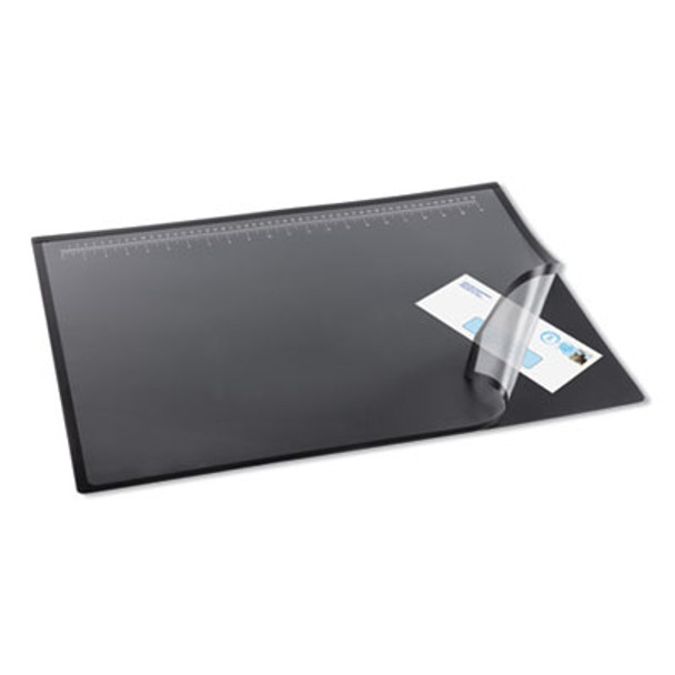 Desk Pad With Transparent Frost Lift-Top Overlay, Antimicrobial Product Protection, 22" x 17", Black