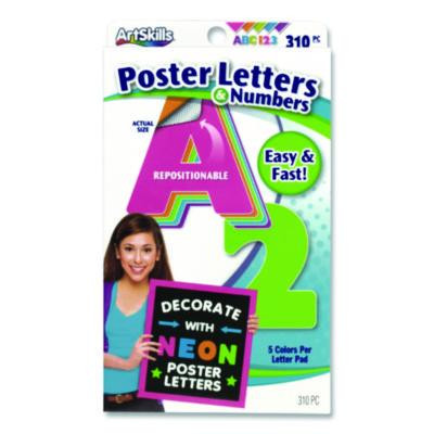 Neon Color Poster Letters And Numbers, Assorted Neon Character Colors, 310/Pack