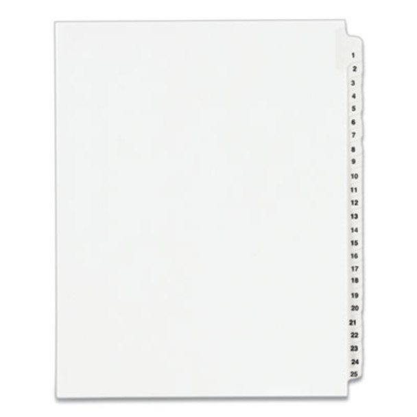 Preprinted Legal Exhibit Side Tab Index Dividers, Avery Style, 25-Tab, 1 To 25, 11 X 8.5, White, 1 Set, (1330)