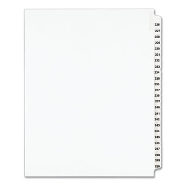 Preprinted Legal Exhibit Side Tab Index Dividers, Avery Style, 25-Tab, 226 To 250, 11 X 8.5, White, 1 Set, (1339)