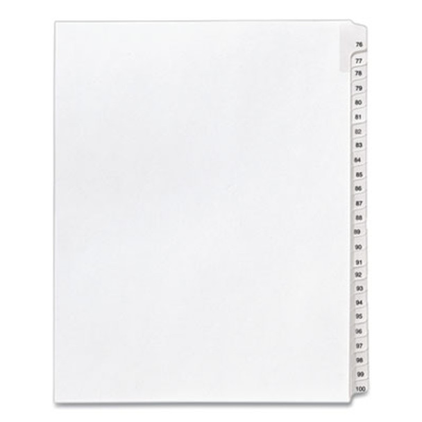 Preprinted Legal Exhibit Side Tab Index Dividers, Allstate Style, 25-Tab, 76 To 100, 11 X 8.5, White, 1 Set, (1704)