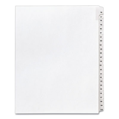 Preprinted Legal Exhibit Side Tab Index Dividers, Allstate Style, 25-Tab, 76 To 100, 11 X 8.5, White, 1 Set, (1704)