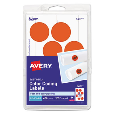 Printable Self-Adhesive Removable Color-Coding Labels, 1.25" Dia, Neon Red, 8/Sheet, 50 Sheets/Pack, (5497)