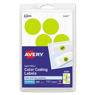 Printable Self-Adhesive Removable Color-Coding Labels, 1.25" Dia, Neon Yellow, 8/Sheet, 50 Sheets/Pack, (5499)