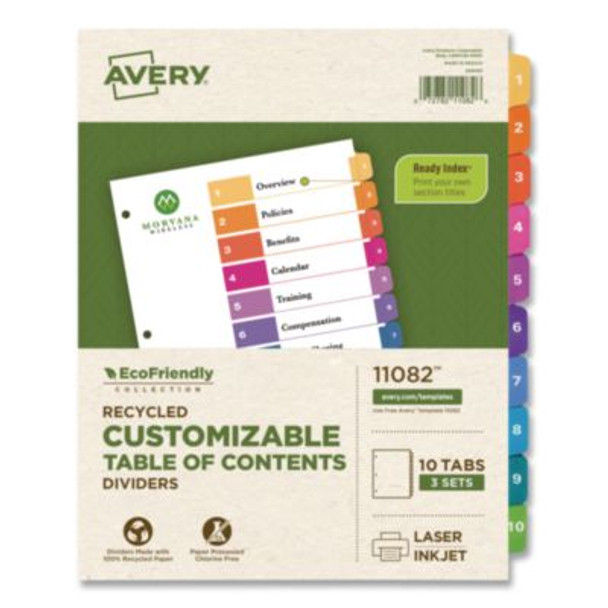 Customizable Table Of Contents Ready Index Dividers With Multicolor Tabs, 10-Tab, 1 To 10, 11 X 8.5, White, 3 Sets