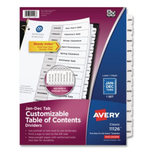 Customizable Toc Ready Index Black And White Dividers, 12-Tab, Jan. To Dec., 11 x 8.5, 1 Set