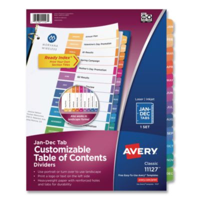 Customizable Toc Ready Index Multicolor Tab Dividers, 12-Tab, Jan. To Dec., 11 x 8.5, White, Traditional Color Tabs, 1 Set