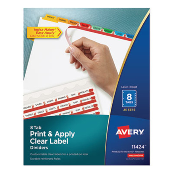 Print And Apply Index Maker Clear Label Dividers, 8-Tab, Color Tabs, 11 x 8.5, White, Traditional Color Tabs, 25 Sets
