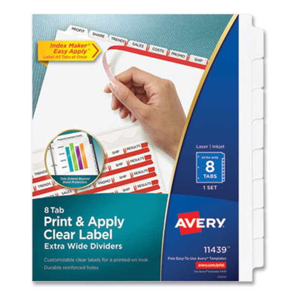 Print And Apply Index Maker Clear Label Dividers, Extra Wide Tab, 8-Tab, 11.25 x 9.25, White, 1 Set