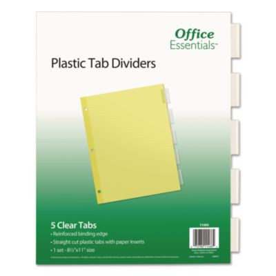 Plastic Insertable Dividers, 5-Tab, 11 x 8.5, Clear Tabs, 1 Set