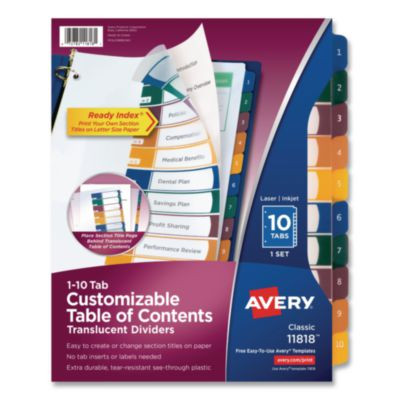 Customizable Table Of Contents Ready Index Dividers With Multicolor Tabs, 10-Tab, 1 To 10, 11 X 8.5, Translucent, 1 Set
