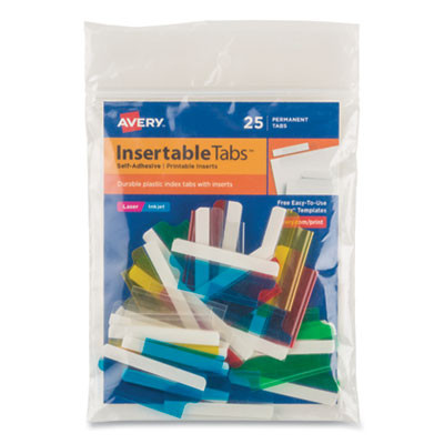 Insertable Index Tabs With Printable Inserts, 1/5-Cut, Assorted Colors, 1.5" Wide, 25/Pack
