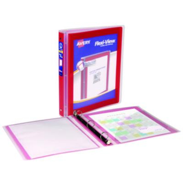 Flexi-View Binder With Round Rings, 3 Rings, 1" Capacity, 11 x 8.5, Red