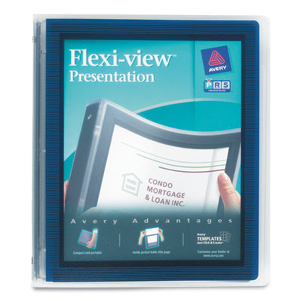 Flexi-View Binder With Round Rings, 3 Rings, 1" Capacity, 11 X 8.5, Navy Blue