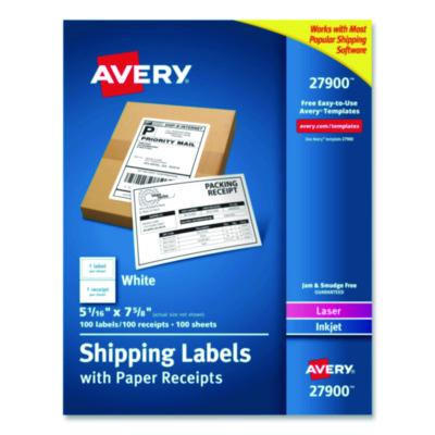 Shipping Labels With Paper Receipt Bulk Pack, Inkjet/Laser Printers, 5.06 X 7.63, White, 100/Box