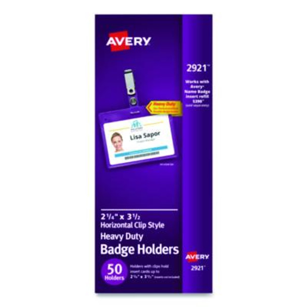 Secure Top Clip-Style Badge Holders, Horizontal, 2 1/4 X 3 1/2, Clear, 50/Box