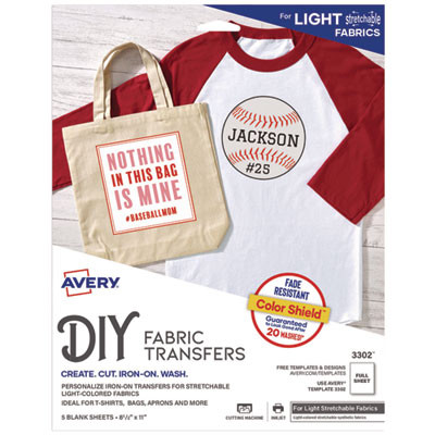 Fabric Transfers For Light-Colored Fabrics, 8.5 x 11, White, 5/Pack