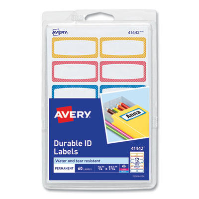 Avery Kids Handwritten Identification Labels, 1.75 X 0.75, Borders: Blue, Orange, Yellow, 12 Labels/Sheet, 5 Sheets/Pack