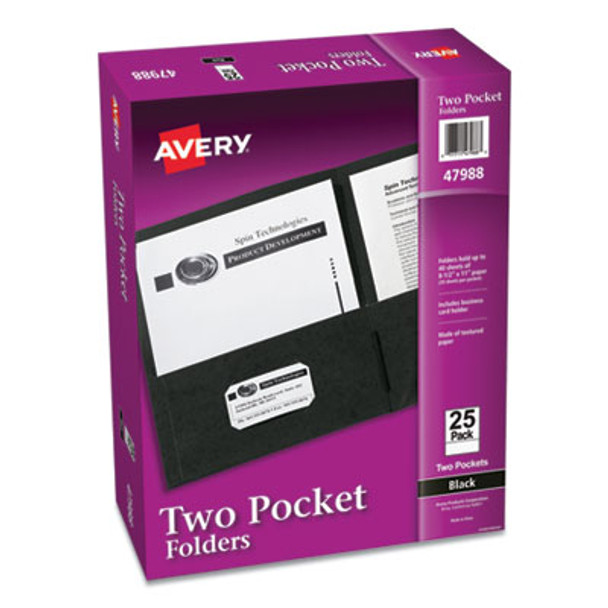 Two-Pocket Folder, Accommodates (40) 11 x 8.5 Sheets, Black, 25/Box