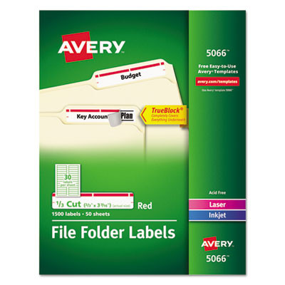 Permanent Trueblock File Folder Labels With Sure Feed Technology, 0.66: x 3.44", White, 30/Sheet, 50 Sheets/Box