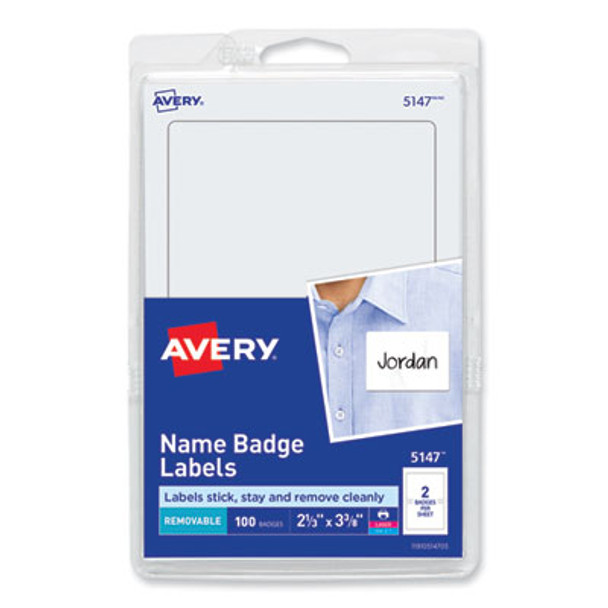 Printable Adhesive Name Badges, 3.38 X 2.33, White, 100/Pack